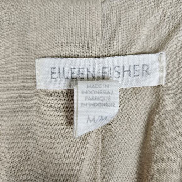 Eileen Fisher Quilted Long Jacket Coat Linen Tencel Organic Cotton Beige M - Picture 4 of 9